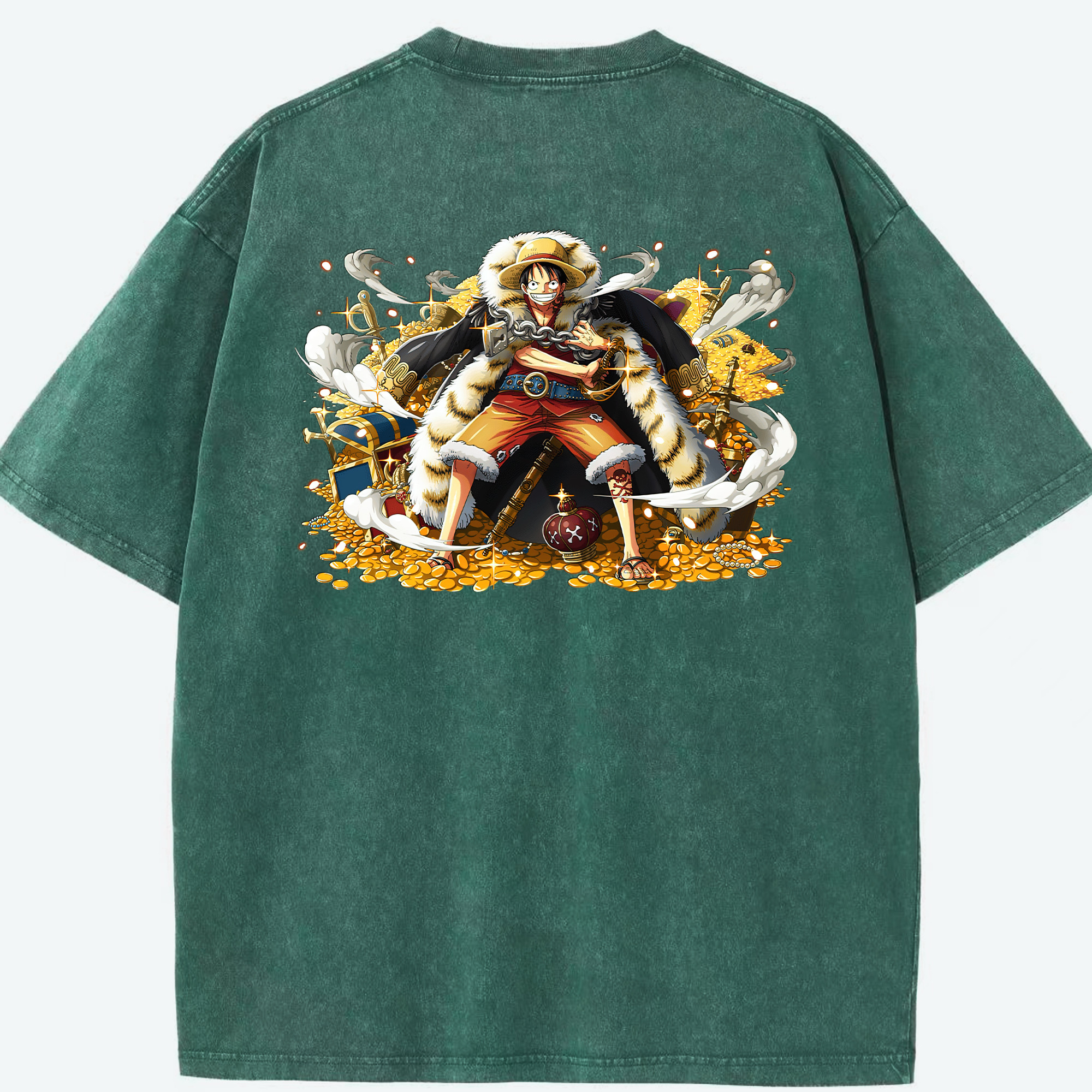 ワンピース モンキー・D・ルフィ ONE PIECE Monkey D. Luffy 綿100% ヴィンテージ風 半袖Tシャツ（背面プリント）